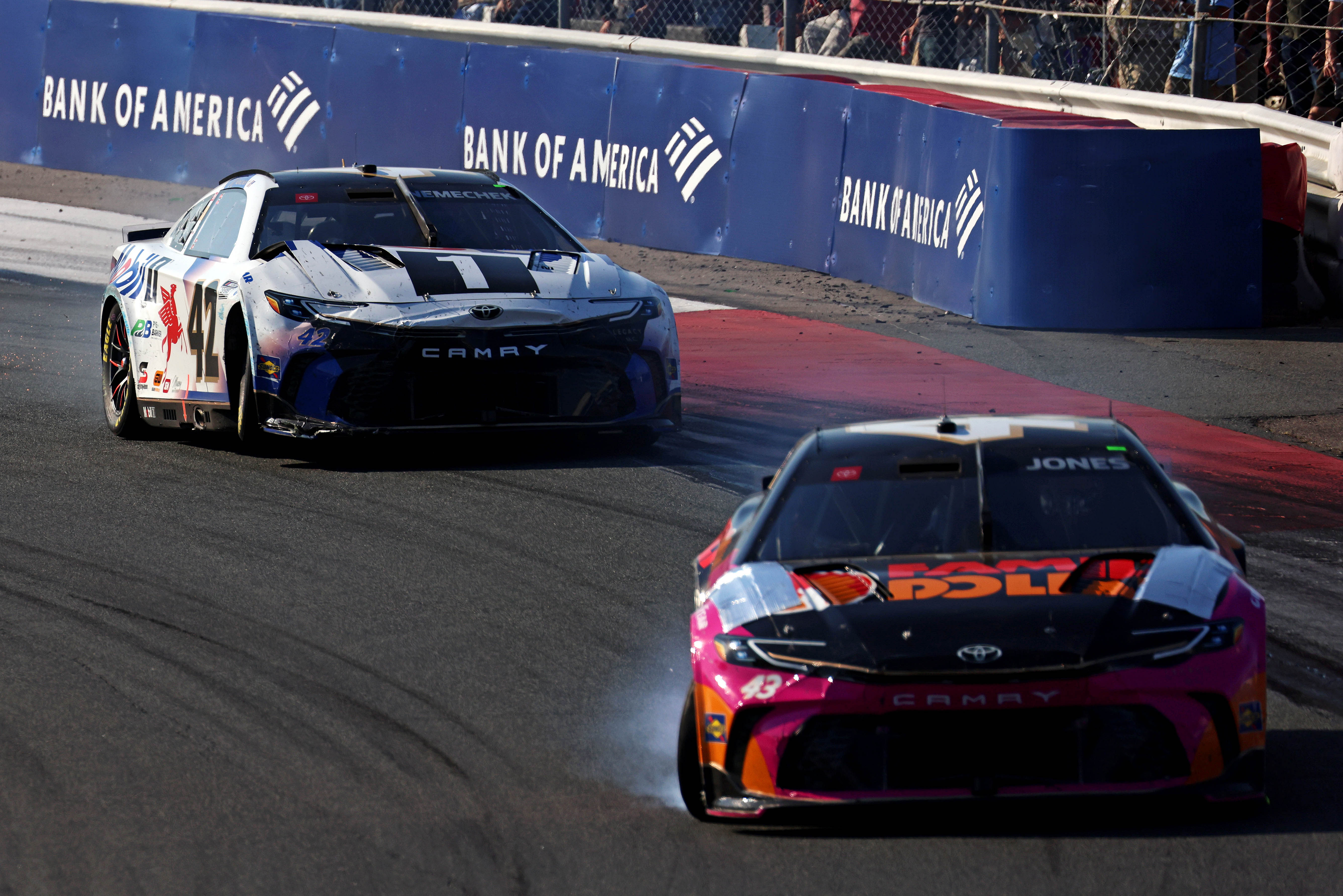 Erik Jones (43) and John Hunter Nemechek (42) during the 2024 Bank of America 400. Source: Imagn